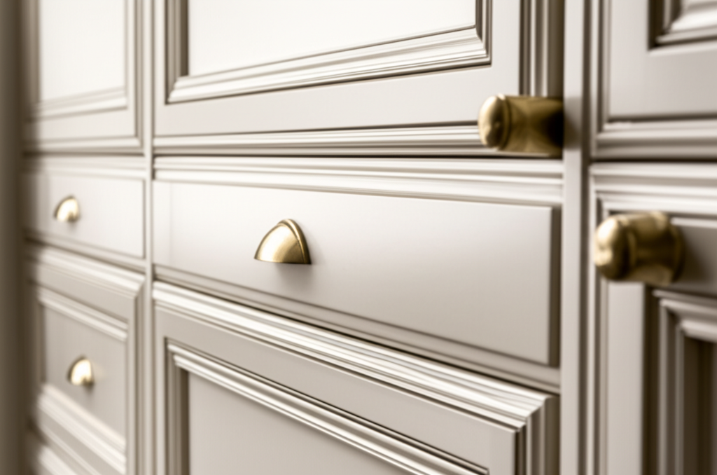 Sub-Zero refrigerator with custom furniture panel and brass hardware